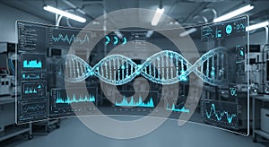 Advanced biotech interface showing DNA data