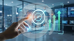 Advanced circular analytics interface with glowing digital indicators and futuristic business intelligence system