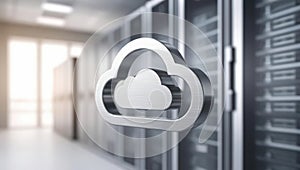 Advanced cloud computing server in a modern data center with high-tech infrastructure and design