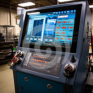 Advanced cnc machine control panel showing data and graphs illustrating process complexity