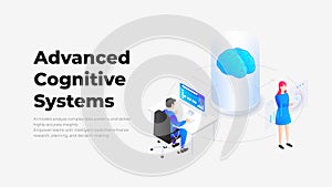 Advanced Cognitive Systems Illustration. AI Brain Analysis, Data Processing, Research Technology, Machine Learning Visualization