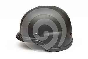 Advanced combat helmet of the US Armed Forces with a chin strap on a white background, isolate. Military equipment and equipment f