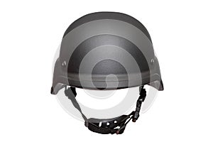 Advanced combat helmet of the US Armed Forces with a chin strap on a white background, isolate. Military equipment and equipment f