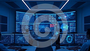 Advanced Command Center with Multiple Monitors and Data Visualization