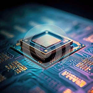 Advanced Computer Processor Chip Close-up. Generative AI.