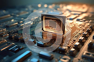 Advanced Computer Processor Chip Close-up. Generative AI.