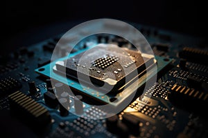 Advanced Computer Processor Chip Close-up. Generative AI.