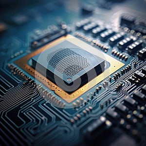 Advanced Computer Processor Chip Close-up. Generative AI