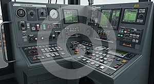 High-Tech Train Control Panel: Modern Transportation Technology