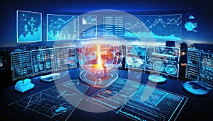 Futuristic Control Room with Data Visualization