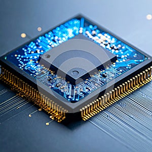 Advanced CPU Microchip on a Glowing Circuit Board