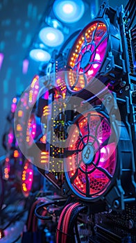 Advanced Cryptocurrency Mining Rig with LED Lighting