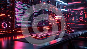 High-Tech Cybersecurity Command Center with Multiple Screens