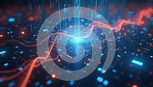 Advanced 3d hologram of complex algorithm graph. Data analysis visualization, data stream, big data tech, neural network digital