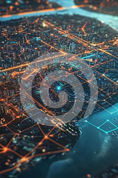 An advanced 3D map with dynamic network paths and clustered geotags.