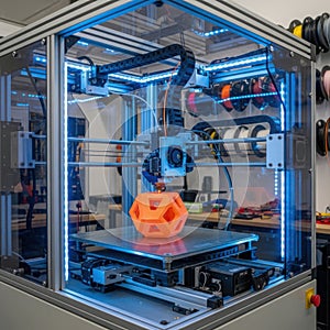 Advanced 3d printer crafting a geometric object