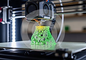 Advanced 3d printer creating complex green structure