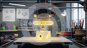 Advanced 3D Printer Creating Complex Object in Modern Workshop