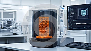 Modern 3d printer creating complex lattice structure in laboratory setting