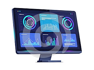 Advanced data analytics dashboard displaying multiple graphs isolated on white background