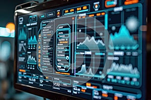 Advanced data analytics dashboard showing real-time statistics and graphs