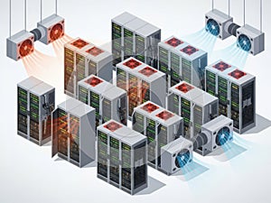 Advanced data center cooling system with multiple servers