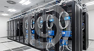Advanced Data Center with Rack-Mounted Servers in Modern Server Room