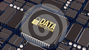 Advanced Data Protection Technology on Secure Computer Chip 3d render