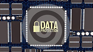 Advanced Data Protection Technology on Secure Computer Chip 3d render