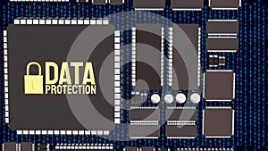 Advanced Data Protection Technology on Secure Computer Chip 3d render