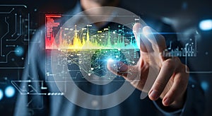 Advanced Data Visualization Technology Abstract Analysis Interface Touchscreen Interaction Business Analytics