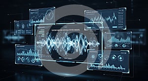 Advanced digital interface displaying complex data analysis and wave patterns