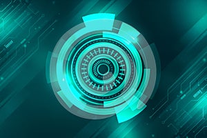 Futuristic circular interface illustrating digital data visualization and core technology.