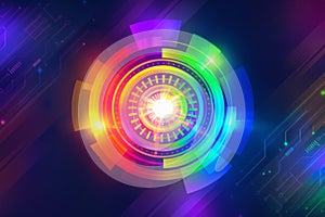 Futuristic circular interface illustrating digital data visualization and core technology.