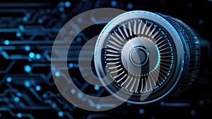 Advanced electronic cooling fan in motion close-up.