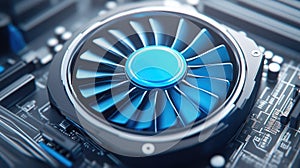 Advanced electronic device with spinning cooling fan.