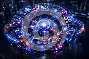 Advanced End-to-End AI Workflow: Conceptual Visualization of Data Science, Model Training, and Deployment Cycles.