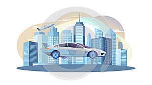 Advanced Flying Car Urban Landscape Flat Vector, vector design Generative AI