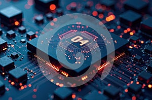 Circuit Board CPU Microchip Starting AI Visualization of Neural Networking. Digital connectors CPU