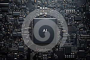 Circuit Board CPU Microchip Starting AI Visualization of Neural Networking. Digital connectors CPU