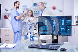 Advanced human body research displayed monitor in laborator photo