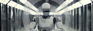 Advanced humanoid robot in a high-tech environment