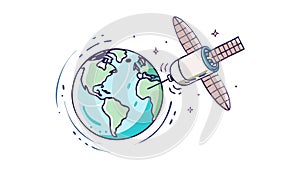 Global Communication Satellite Orbiting Earth, Space Technology Concept, vector design Generative AI