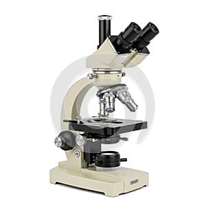 Advanced laboratory microscope isolated on white background