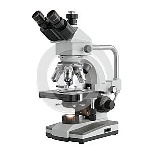 Advanced laboratory microscope with multiple objective lenses and adjustable arm