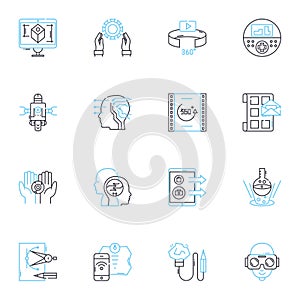 Advanced methods linear icons set. Optimization, Algorithm, Modeling, Simulation, Machine learning, AI, Big data line