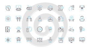 Advanced methods linear icons set. Optimization, Algorithm, Modeling, Simulation, Machine learning, AI, Big data line