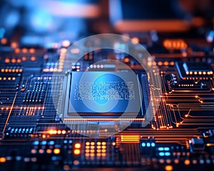 Advanced Microchip Circuit Board Design Concept for High-Tech CPU Data Processing Unit Systems.