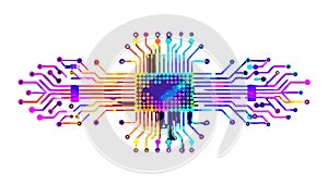 Advanced Microchip with Glowing Circuits: AI Brain, vector design Generative AI