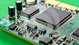 Advanced Microchip on a Green Circuit Board